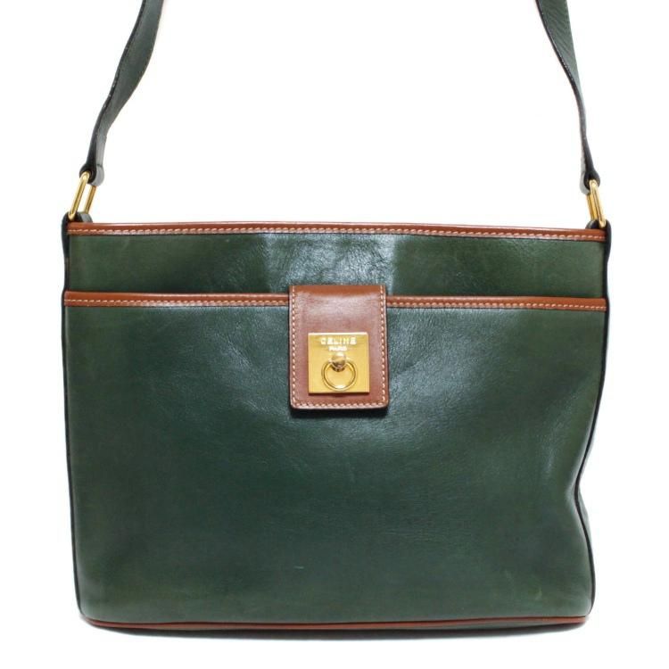 Celine セリーヌ ヴィンテージバイカラーレザーショルダーバッグ グリーン ヴィンテージブランドの通販ショップrilish