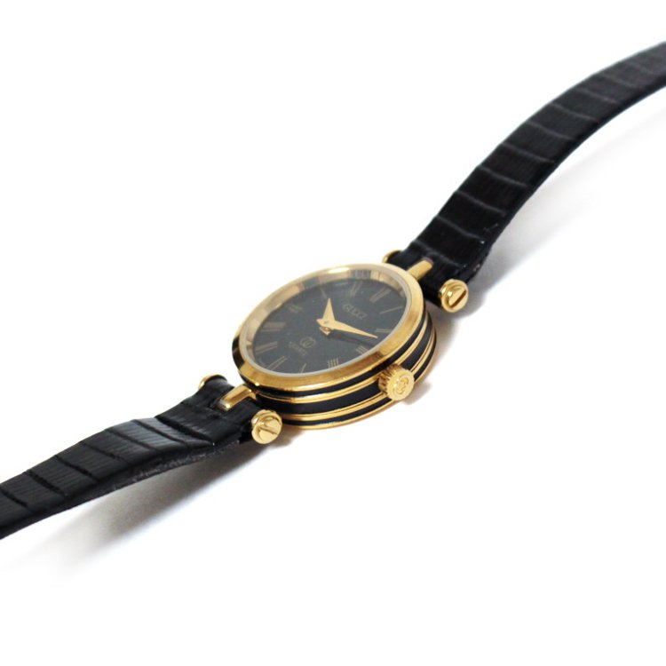 シェリーラインレザーベルトQZ腕時計 ブラック ヴィンテージ|グッチ