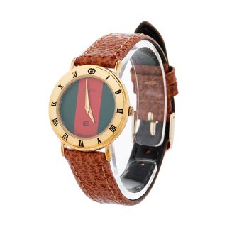 グッチ GUCCI シェリー配色レザーベルトQZ腕時計 ゴールド×ブラウン ヴィンテージの商品画像