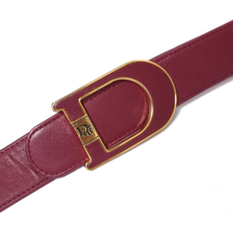 【美品】ChristianDior ディオール レザーベルト ボルドー系 美品】ChristianDior ディオール レザーベルト ボルドー系