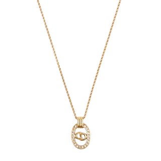 Dior ディオール ヴィンテージ<br>ロゴ×ラインストーンネックレス ゴールドの商品画像