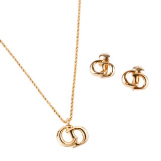 Dior ディオール ヴィンテージ<br>ロゴイヤリング&ネックレスセット ゴールドの商品画像