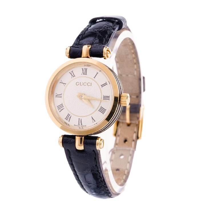 GUCCI グッチ ヴィンテージレザーベルトシェリーラインQZ腕時計 2040L ゴールド×ブラック - ヴィンテージブランドの通販ショップRILISH