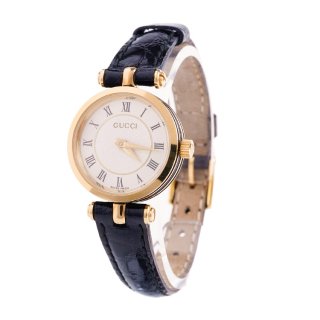 GUCCI  レザーベルトシェリーラインQZ腕時計 2040L ゴールド×ブラック ヴィンテージ  グッチの商品画像