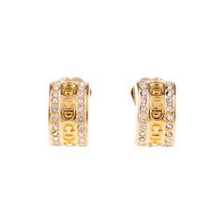 Dior ラインストーン×ロゴハーフフープイヤリング ゴールド ヴィンテージ ディオールの商品画像