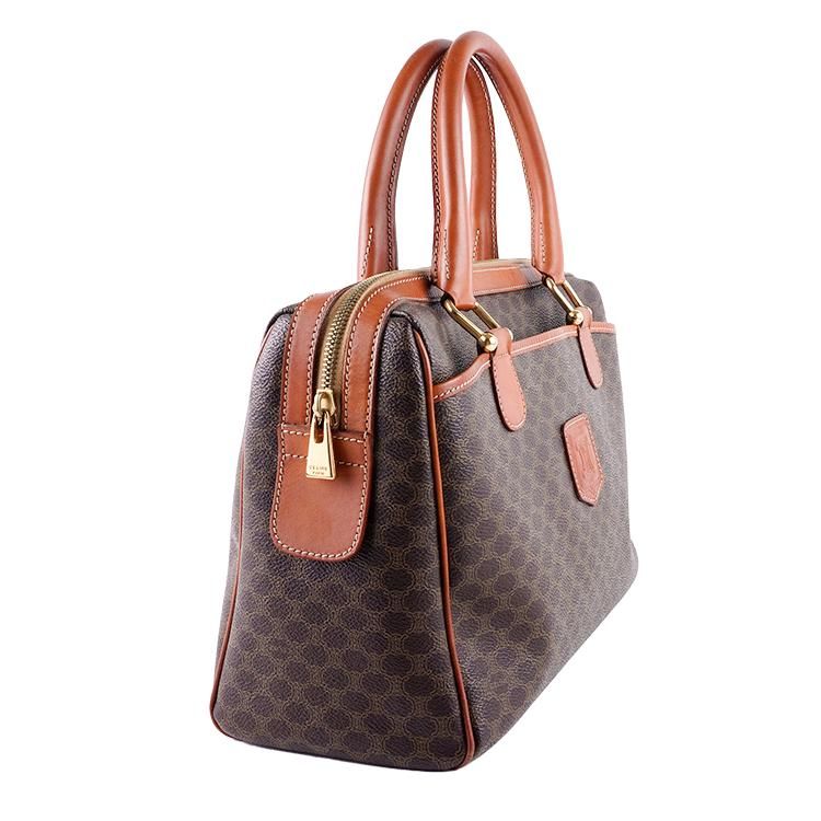 CELINE セリーヌ　ハンドバッグ　マカダム柄　スクエアバック マカダム柄スクエアボストンバッグ ブラウン×キャメル