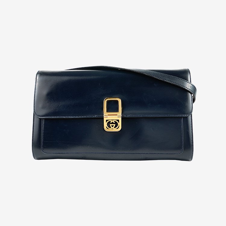 ロゴ金具レザーショルダーバッグ ネイビー ヴィンテージ|グッチ GUCCI