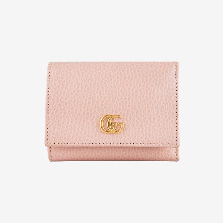 GGマーモント レザー三つ折りミニ財布 ピンク ユーズド|グッチ GUCCI