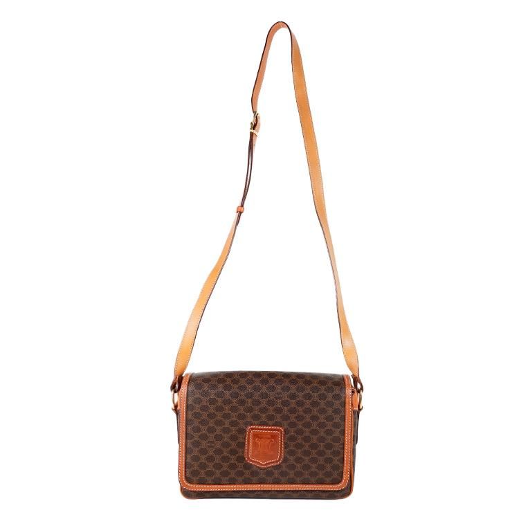 マカダム柄フラップショルダーバッグM12 ブラウン×キャメル