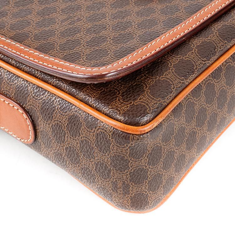 マカダム柄フラップショルダーバッグM12 ブラウン×キャメル