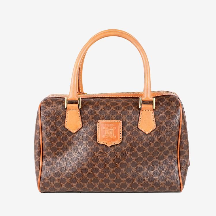 ★美品/横25cm★セリーヌ ミニボストン マカダム キャメルブラウン CELINE - ☆美品/横25cm☆セリーヌ ミニボストン キャメル
