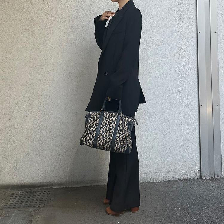 ディオール ボストンバッグ トロッター レザー ゴールド金具 ブラック 美品♡ディオール ボストンバッグ トロッター レザー ゴールド