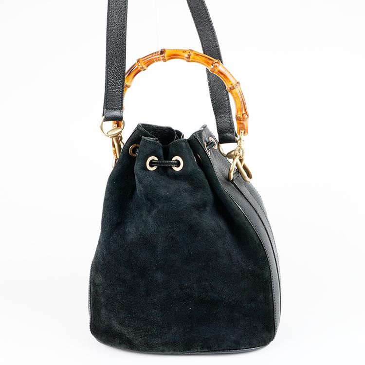 GUCCI リングハンドル ハンドバッグ 巾着 レザー 保存袋付 バンブー巾着2WAYバッグ ブラック ヴィンテージ|グッチ GUCCI