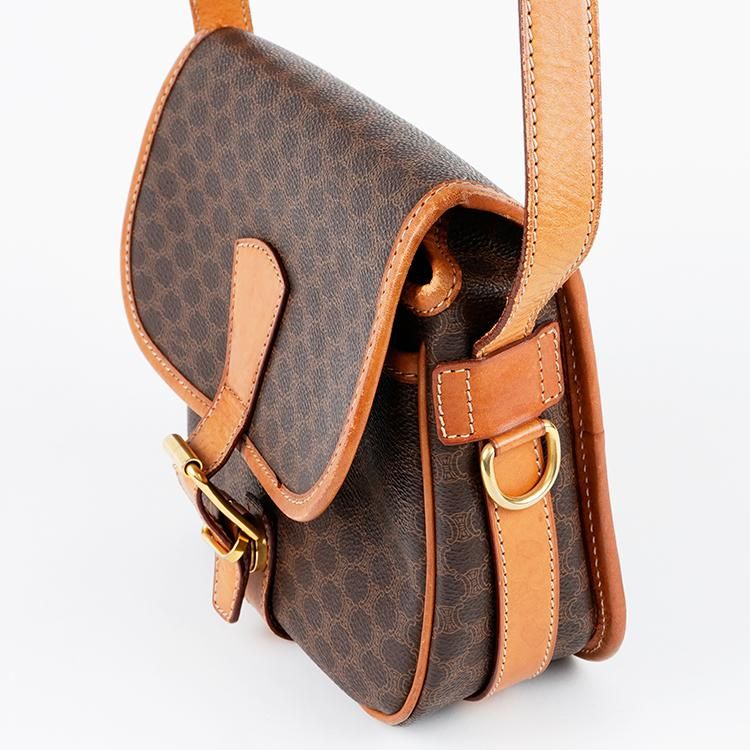 【美品】CELINE マカダム柄フラップショルダーバッグ ブラウン ヴィンテージ マカダム柄フラップショルダーバッグ JMB11 ブラウン