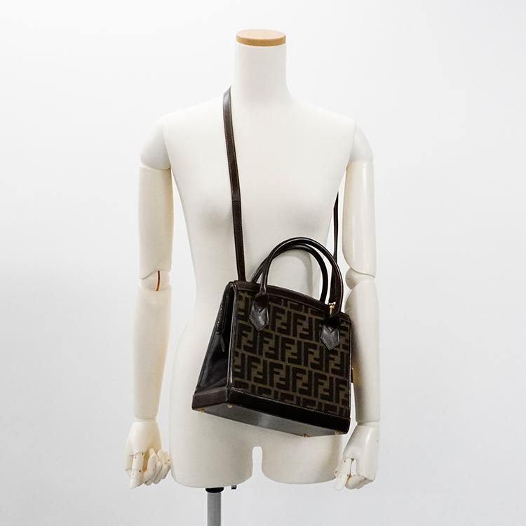 鑑定済✨FENDI ズッカ柄 ハンドバッグ 2way pvc レザー レディース