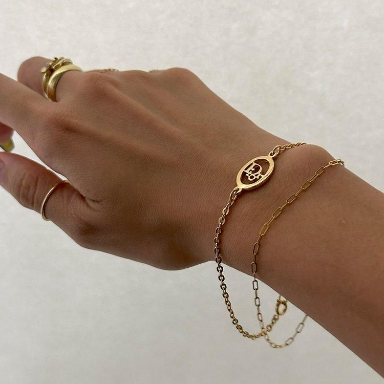 希少 Christian Dior オーバル 5連 ゴールド ロゴ ブレスレット