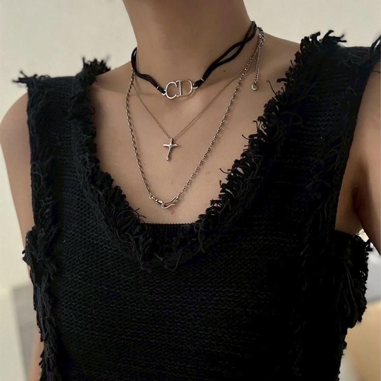 Dior ディオール CDロゴチョーカーネックレス シルバー×ブラック