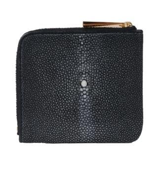 BAHARI ガルーシャショート財布 ブラック(中ワインレッド) ケース付 ガルーシャ ミニ財布 キャビア ブラック - BAHARI -