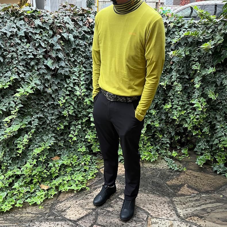 oca様 ボーダーネックモックネックLSシャツ ピスタチオ | Resurrection