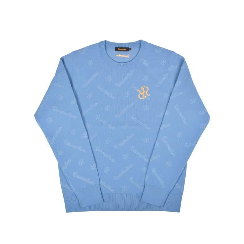 定価1万円以上引き！美品！ロゴモノグラムニットプルオーバー / ネイビー メンズ ロゴモノグラムニットプルオーバー ブルー