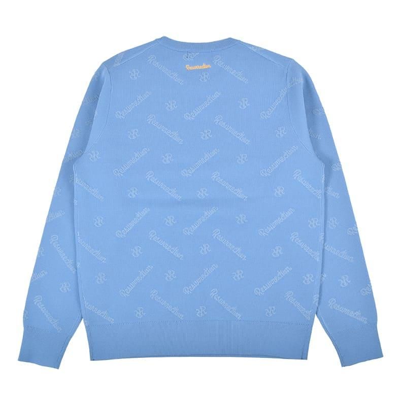 【新品】レザレクション　ニット　ブルー　メンズ　Ｍサイズ メンズ ロゴモノグラムニットプルオーバー ブルー