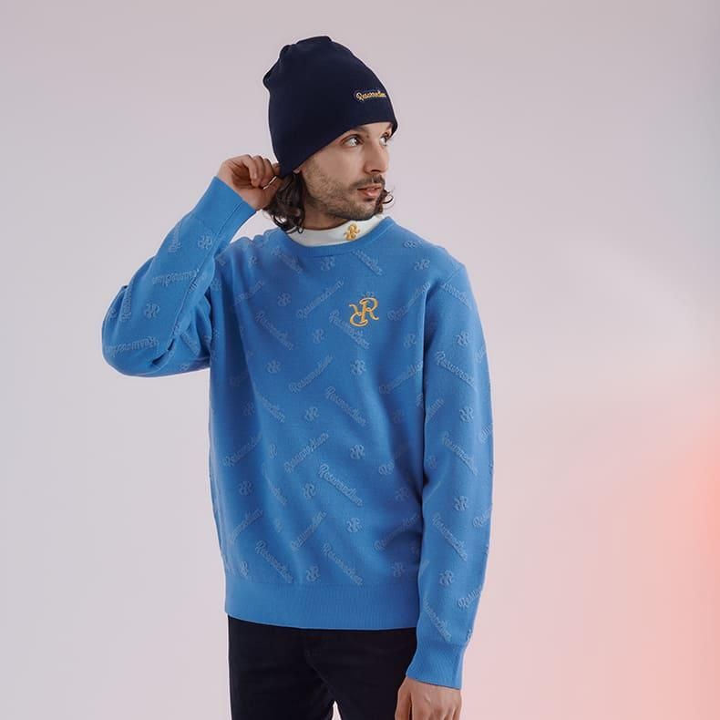 定価1万円以上引き！美品！ロゴモノグラムニットプルオーバー / ネイビー 定価1万円以上引き！美品！ロゴモノグラムニットプルオーバー