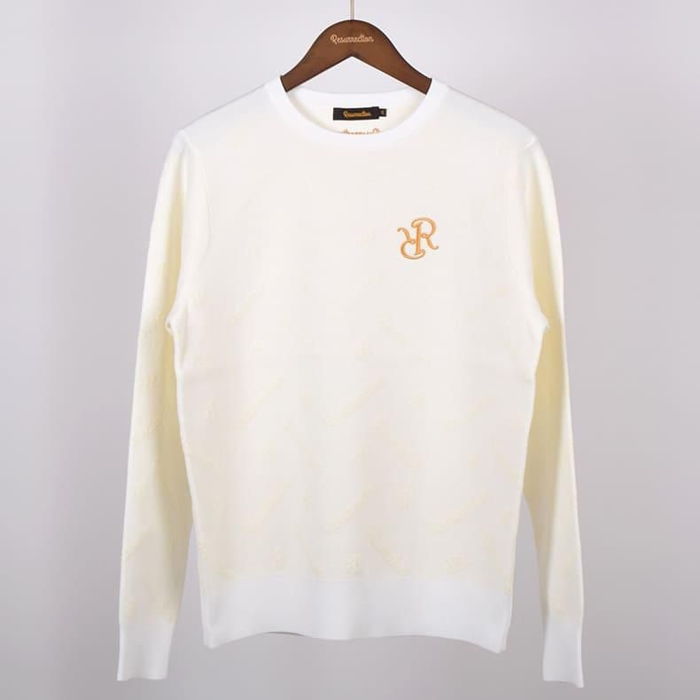 定価1万円以上引き！美品！ロゴモノグラムニットプルオーバー / ネイビー メンズ ロゴモノグラムニットプルオーバー ブルー