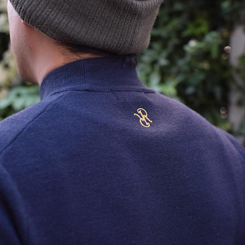 メンズ ロゴジャガードモックネックニット ネイビー | Resurrection