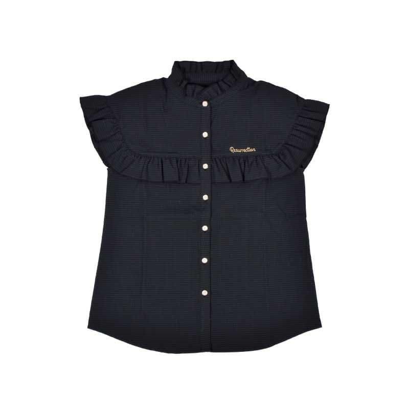 レザレクション新品【フリルブラウス ブラック】ゴルフレディーストップス ウィメンズ フリルブラウス (DOT AIR) ブラック | Resurrection
