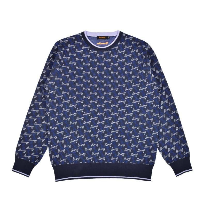 【新品】レザレクション　ニット　ブルー　メンズ　Ｍサイズ メンズ ロゴモノグラムニットプルオーバー ブルー