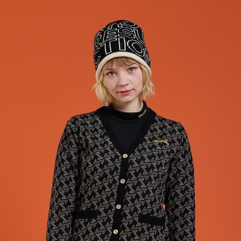 ロゴモノグラムニットビーニー ブラック×オフホワイト