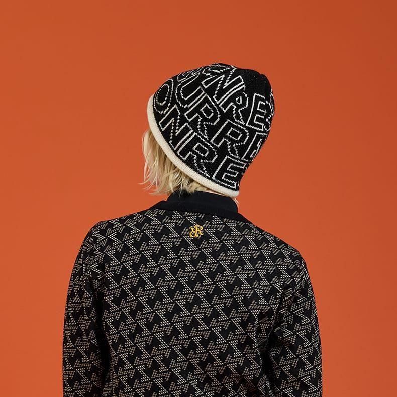 ロゴモノグラムニットビーニー / ブラック×オフホワイト BE34KNCAP01 ロゴモノグラムニットビーニー ブラック×オフホワイト