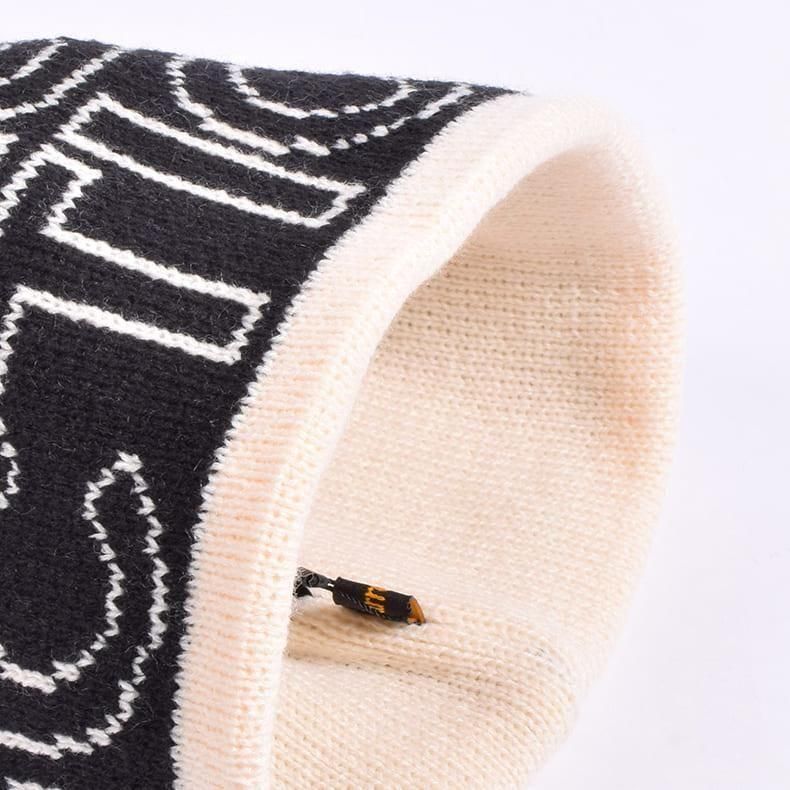 ロゴモノグラムニットビーニー / ブラック×オフホワイト BE34KNCAP01 ロゴモノグラムニットビーニー ブラック×オフホワイト