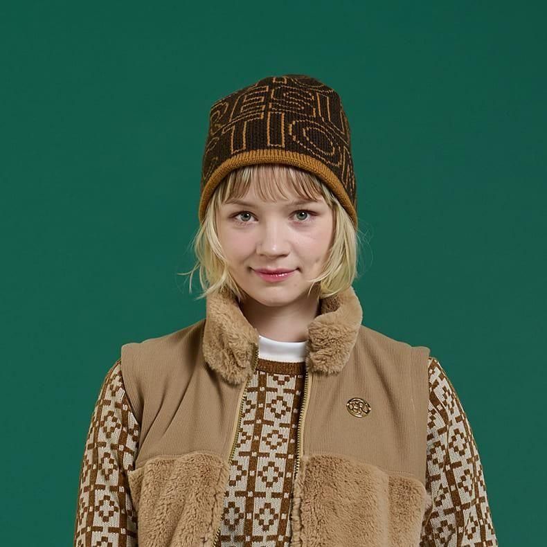 ロゴモノグラムニットビーニー ブラウン×キャメル