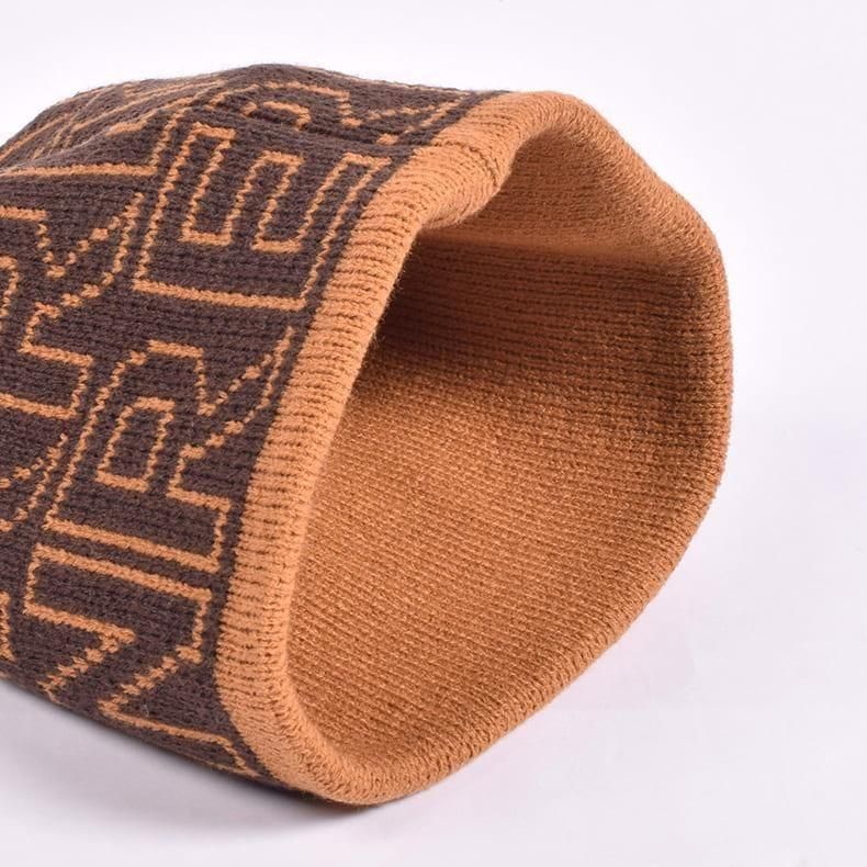 ロゴモノグラムニットビーニー ブラウン×キャメル