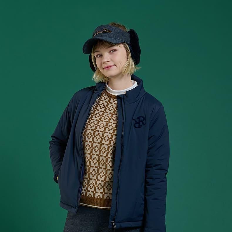 ボアイヤーマフサンバイザー(ツイーディー) ネイビーブルー