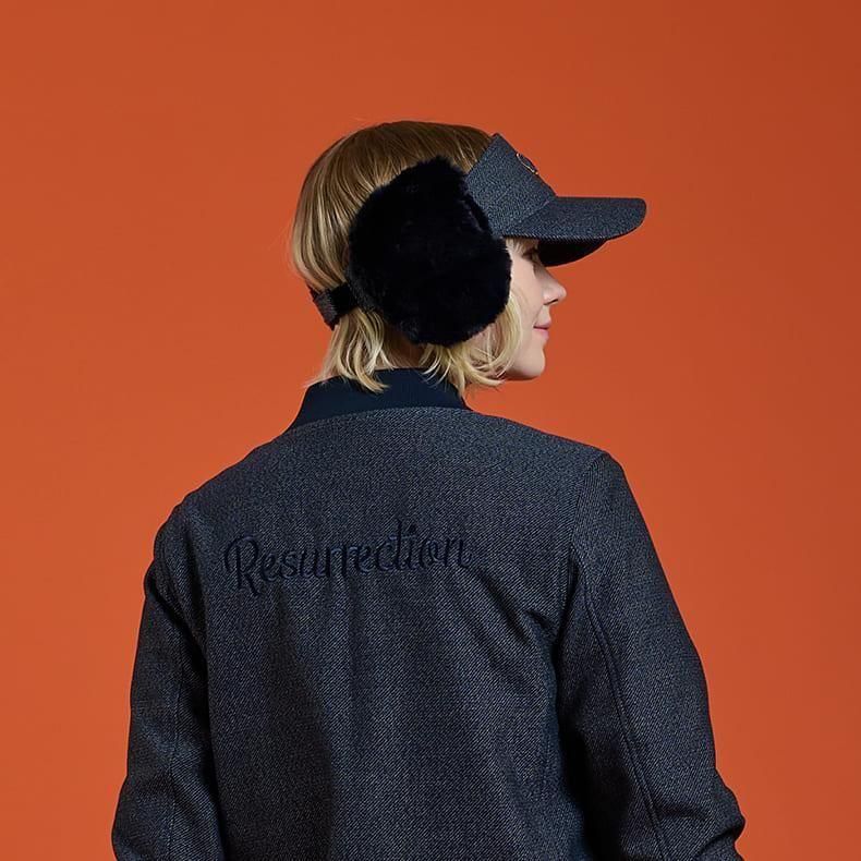 ボアイヤーマフサンバイザー(ツイーディー) ネイビーブルー