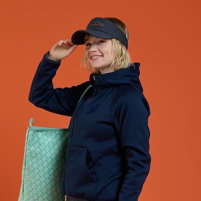 ボアイヤーマフサンバイザー(ツイーディー) ネイビーブルー