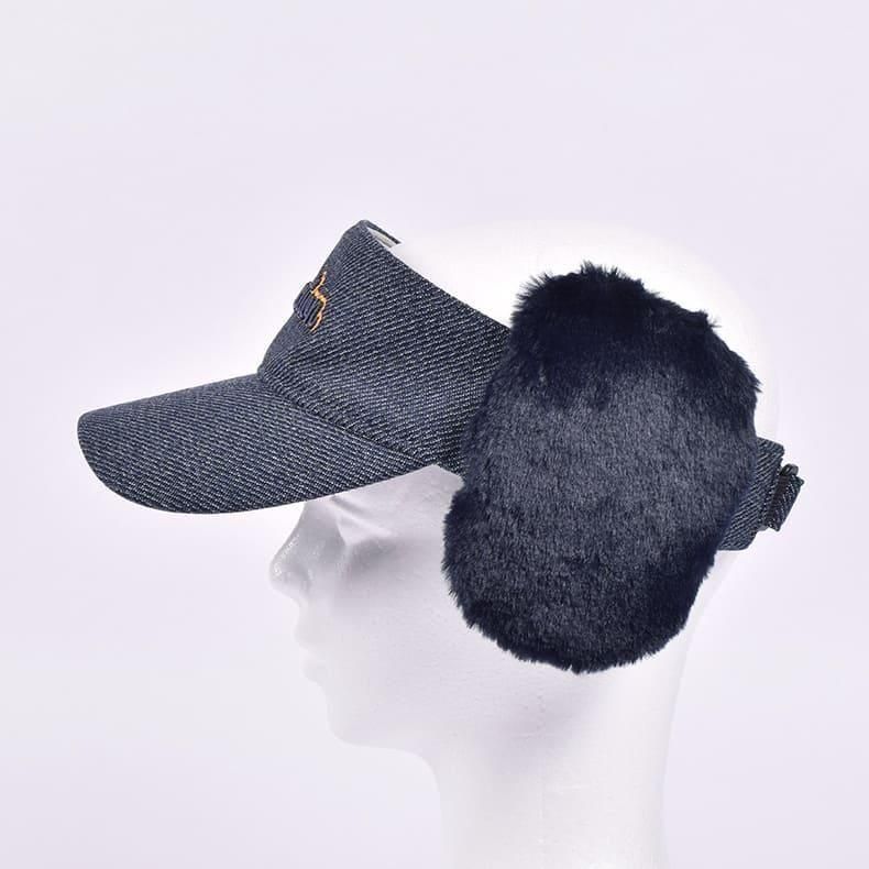 ボアイヤーマフサンバイザー(ツイーディー) ネイビーブルー