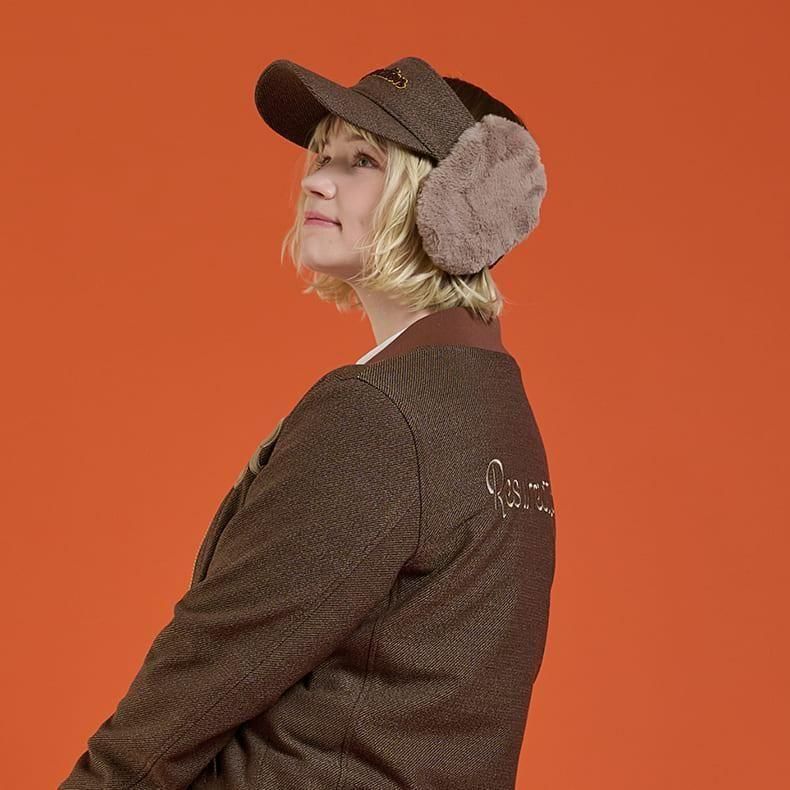 ボアイヤーマフサンバイザー(ツイーディー) キャメルブラウン