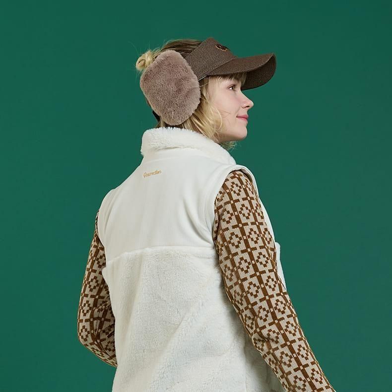 ボアイヤーマフサンバイザー(ツイーディー) キャメルブラウン