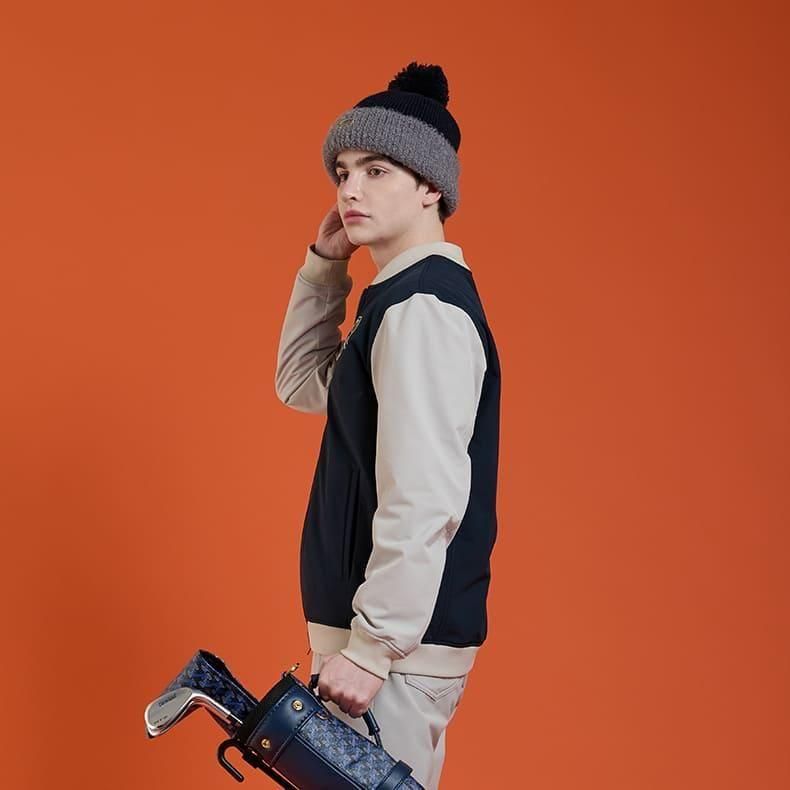 メンズ 2トーンウォームブルゾン ネイビー×ライトグレー