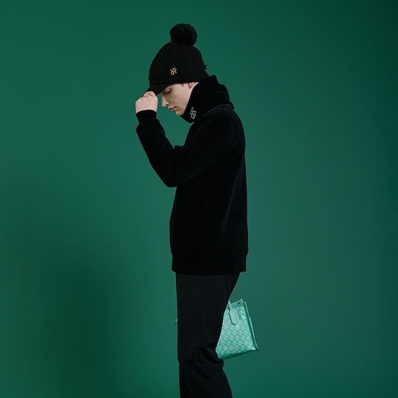 メンズ エアシャットモールヤーンハイネックニット ブラック