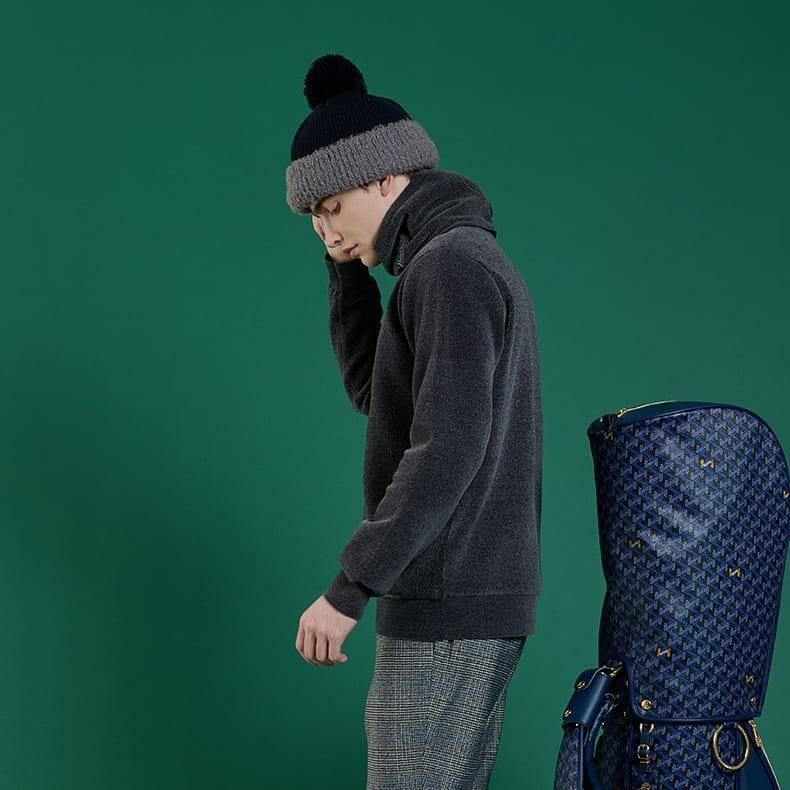 Resurrection ダークグレー ハイネックシャツ メンズ エアシャットモールヤーンハイネックニット ダークグレー