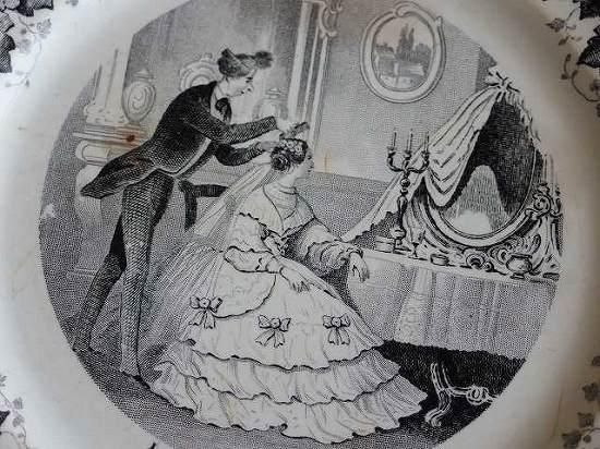 クレイユモントロー グリザイユのデザート皿（花嫁）