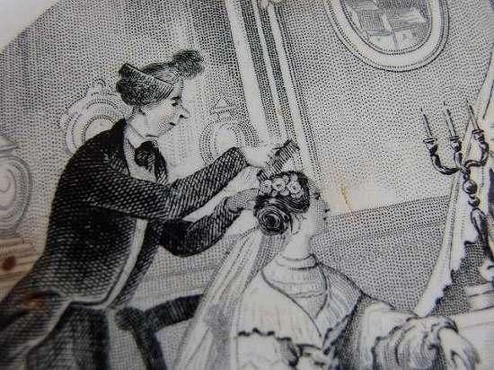 クレイユモントロー グリザイユのデザート皿（花嫁）