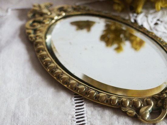 フランスアンティーク 真鍮製エンジェルの手鏡