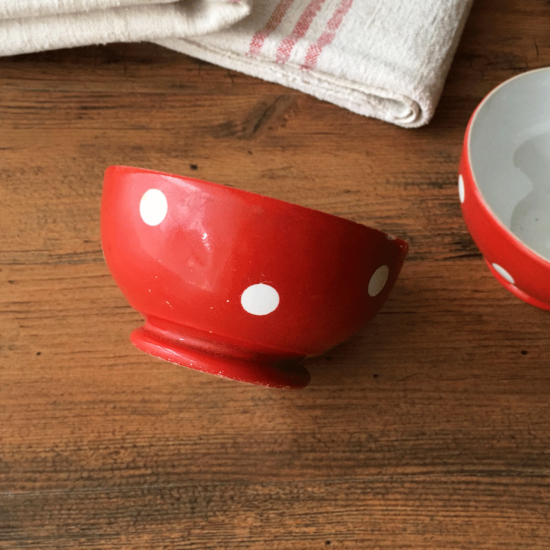 アンティーク カフェオレボウル | フランス ロンシャン 赤と白の水玉 アンティーク カフェオレボウル | フランス ロンシャン 赤と白の水玉