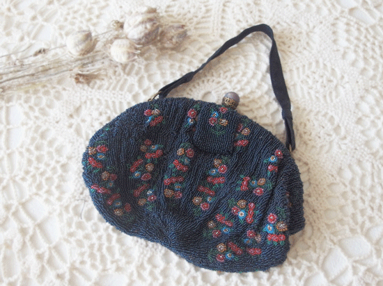 フランスアンティーク | 小さいお花模様のビーズバッグ（ビーズ財布 