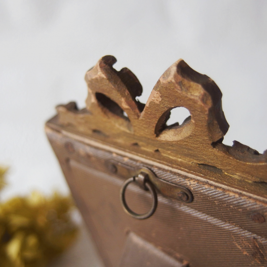 フランスアンティーク リボンのフォトフレーム 手彫りの木製フレーム 